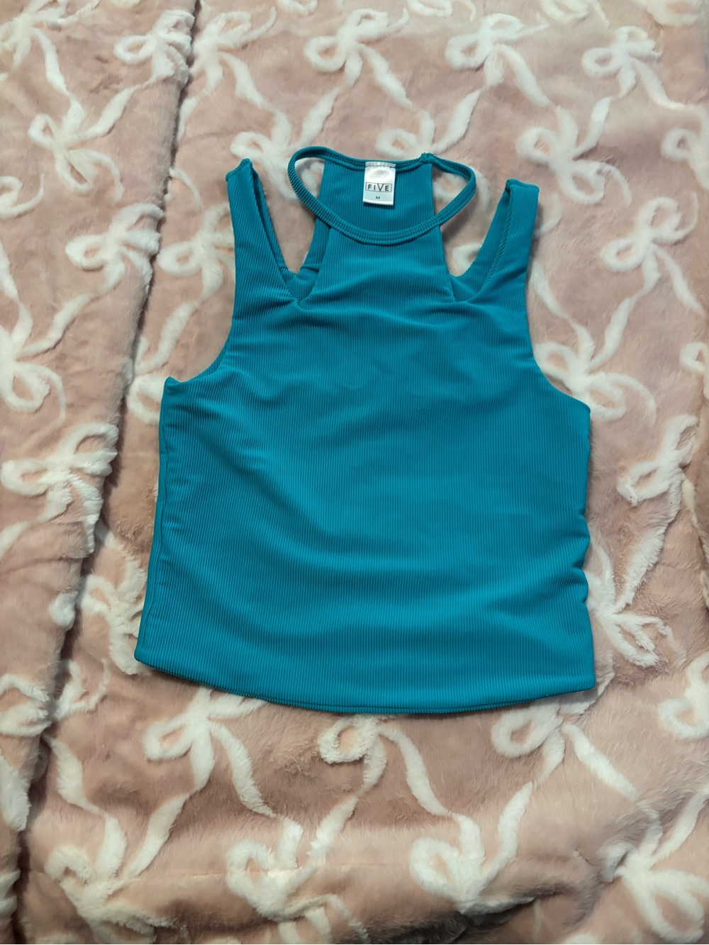 Blue Ribbed Double-Strap Tank Top five the label